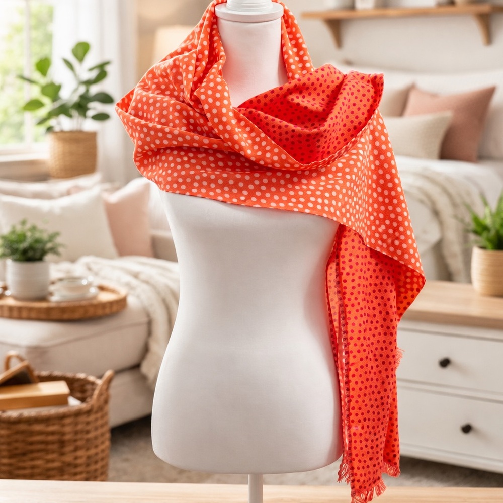 Vera Bradley Polka Dot Coral Scarf Reversable